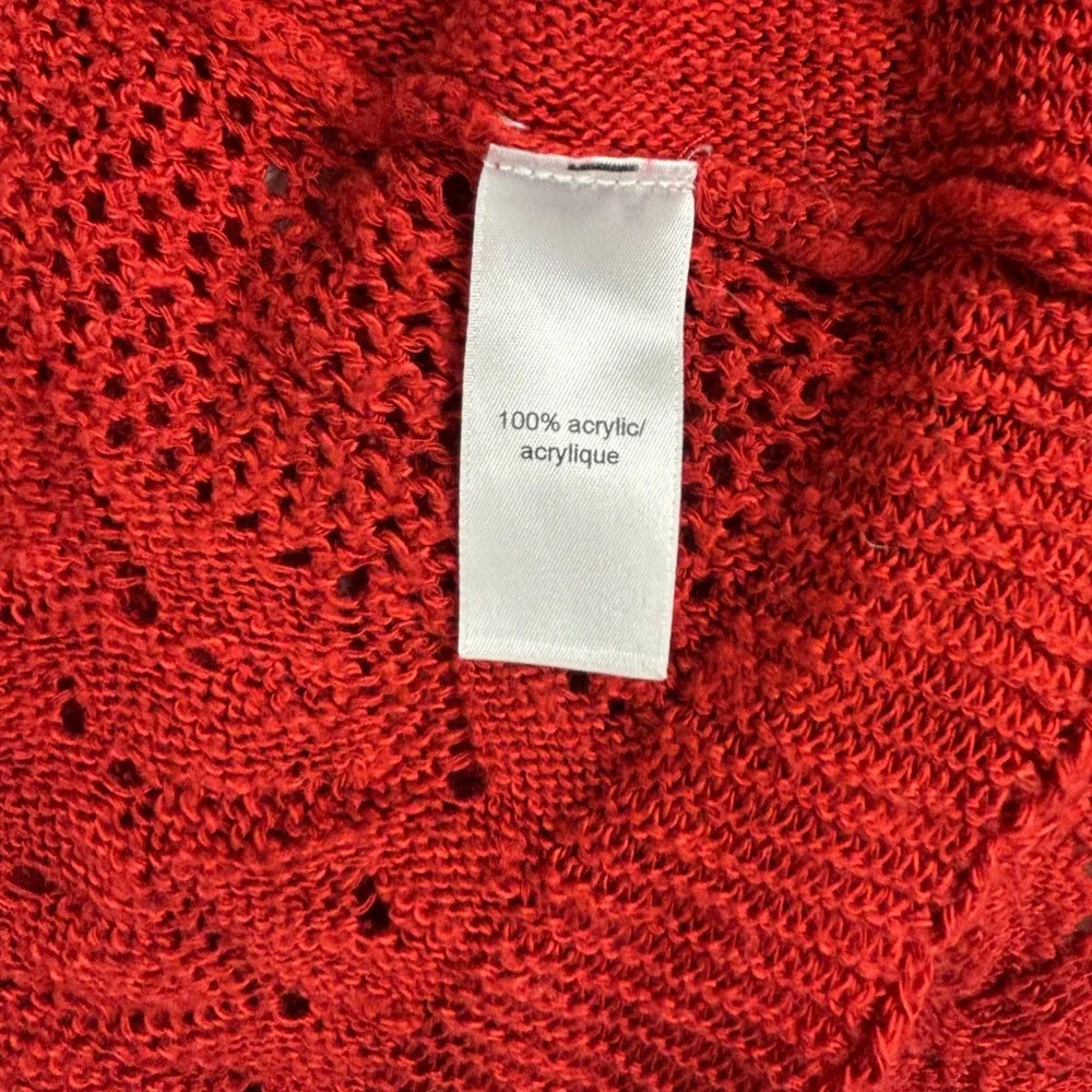 Maurices Red‎ Cardigan Boho Cottagecore Holiday Open Front Crochet Sleeveless  M